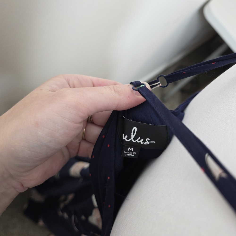 Lulus Navy Blue Floral Polka Dot Loiselle Wrap Boho Romantic Maxi Dress Size M - Picture 5 of 9